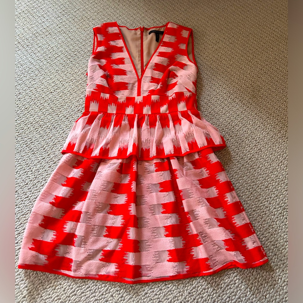 Bcbg Mini Peplum Dress With Bright Contemporary Print